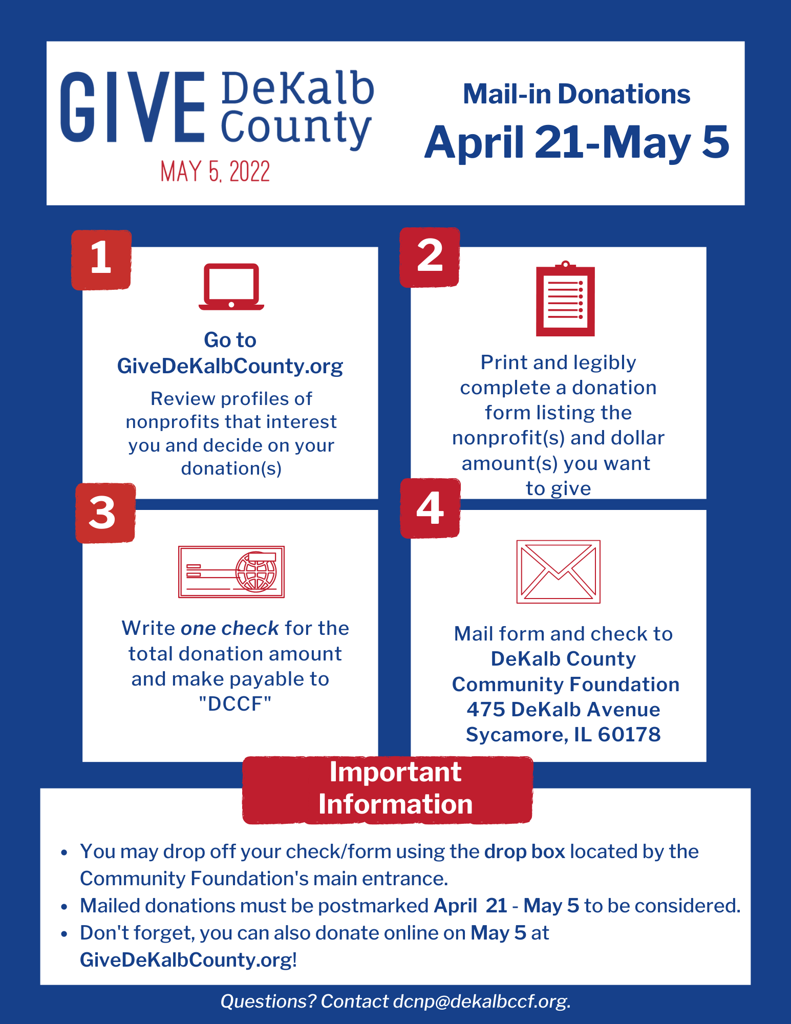 Give DeKalb County April 21 - May 5, 2022 via Mail